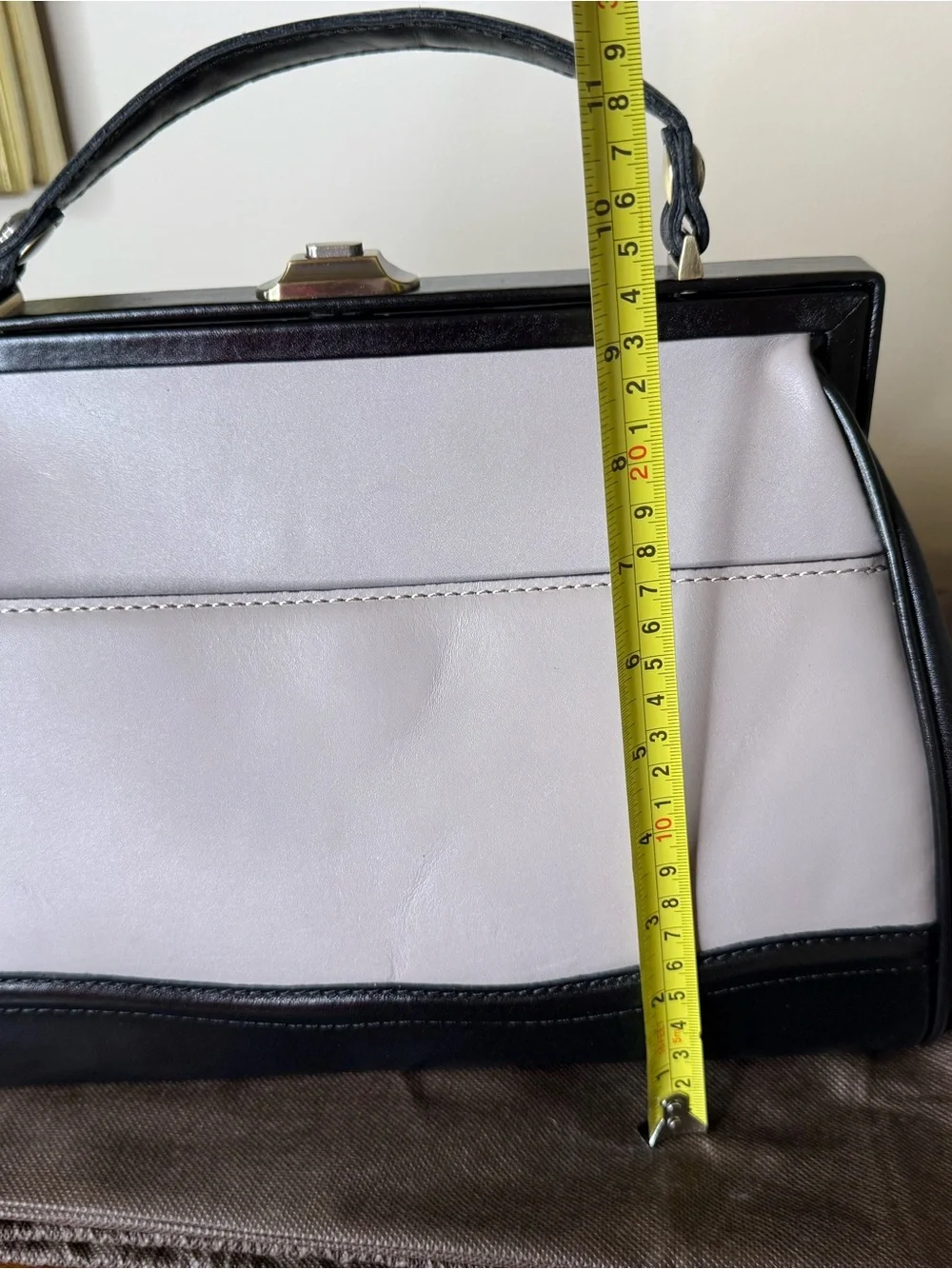 Patricia Nash Black and Light Gray Leather Frame Satchel